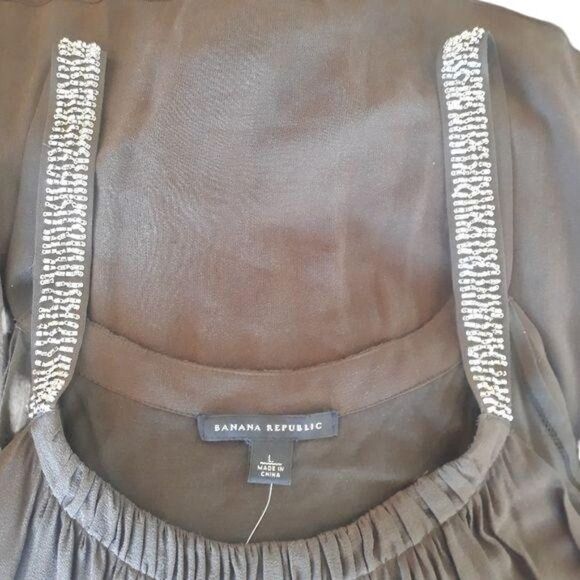 Banana Republic 100% Silk Flowy Slip Dress Beaded Scoop Neck Brown Size L - Picture 3 of 11